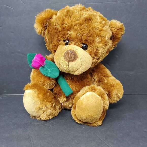 Dan Dee Teddy Bear Plush Stuffed Animal Brown Rose Flower Gift Valentine's Day - Picture 1 of 8